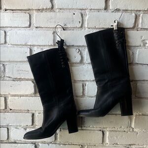 COACH soft leather chunky heel Black Leather calf knee High Boots